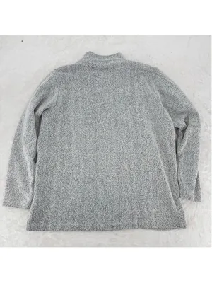 Orvis Heather Gray Pullover Button Mock Neckline Velvet Trim Cozy Comfy Medium thumbnail 2