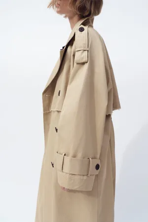 ZARA coat jacket overcoat trench duster long beige tan casual thumbnail 8
