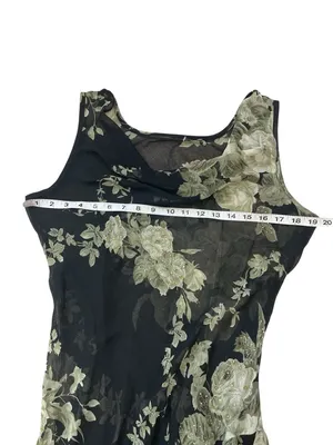 Whimsical Sheer Beaded Black Floral Cowl Neck Asymmetrical Slip Dress thumbnail 6