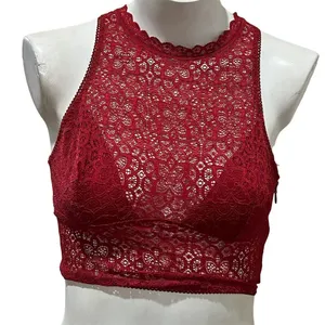 Victoria's Secret Red Lace High Neck Bralette S Floral Lace Adjustable Back thumbnail 4