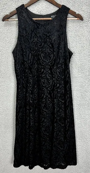 NY &‎ Co Shift Dress Womens 8 Black Geometric Velvet Burnout Whimsigoth Vtg Y2K thumbnail 1