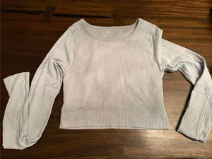 Lululemon ebb Light Blue Long-Sleeve Crop Top - Women's Stretch Shirt thumbnail 1