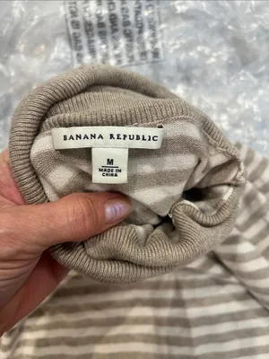 Banana Republic Striped Turtleneck Sweater in Taupe and Cream size medium. thumbnail 5