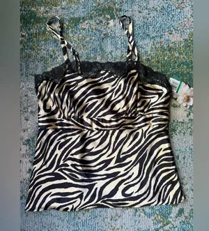 NOS vintage Y2K Cinema Etoile Intimates zebra print lace trim cami, size large thumbnail 1