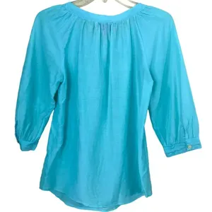 Trina Turk For Banana Republic Turquoise Silk Cotton Blue Blouse Size 0 thumbnail 6