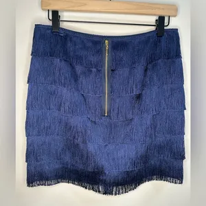 NEW Trina Turk Zazzy Fringe Flapper Mini‎ Skirt in Indigo Art Deco Roaring 20s thumbnail 3