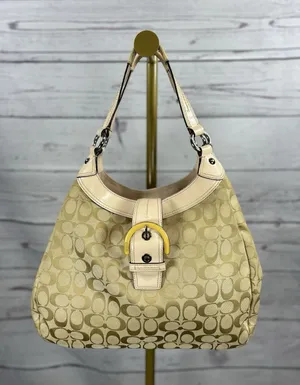 Coach Hamilton Hobo F17403 Signature Jacquard Beige Leather Shoulder Bag thumbnail 1