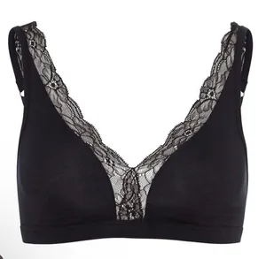Hanro Cotton Lace Lace Trim Soft Cup Bra Black Sz 34C NWT $120 thumbnail 1