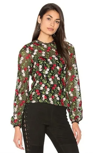 Alexis Aida Blouse in Embroidery Rose Blossom Floral Black Red Green White XS thumbnail 1