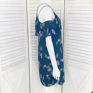 Mi Ami Francesca’s Floral‎ Cold Shoulder Tiered Ruffle Shift Dress Teal XS thumbnail 3