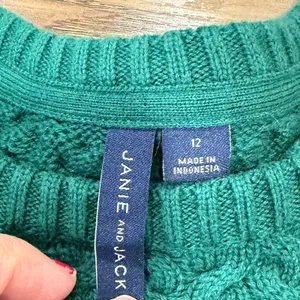 Janie and Jack Green Textured Knit Sweater White Stripe Sleeve Size‎ 12 thumbnail 3