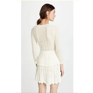 NWT Cynthia Rowley Pointelle Knit Peplum Sweater Dress Cream Size M thumbnail 3