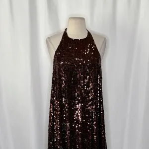 ZARA Chocolate Brown Sequin Halter Maxi Dress‎ Festive Party Sequinned Small thumbnail 4