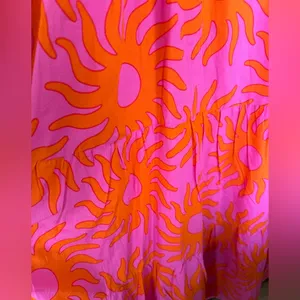 J. Marie Sun Print Tiered Midi Dress NWT Pink Orange Ruffle Summer Dress Size L thumbnail 5