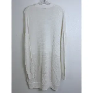 Vince White Mixed Knit Pointelle Cardigan Cotton Blend Drop Sleeve M Minimalist thumbnail 2