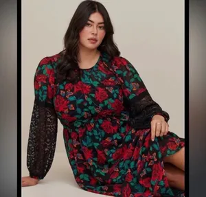 NWT Torrid chiffon maxi peasant lace sleeve floral dress sz 2x 18/20 thumbnail 3