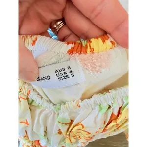 Faithfull‎ The Brand Floral Smocked Puff Sleeve Top Womens Yellow Orange Size S thumbnail 4
