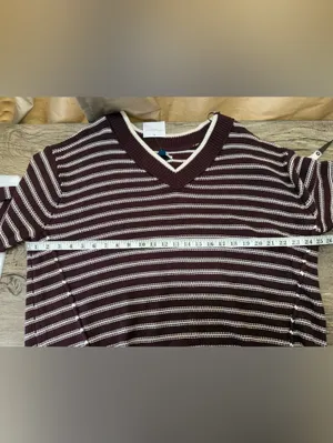 NEW‎ American Eagle Burgundy Striped Chunky Oversized V Neck Swester Sz small thumbnail 5