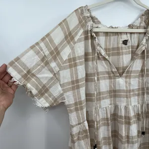 Women's Blouse Top Pilcro Anthro Plaid Gingham Bette Babydoll Boho S Relax Boxy thumbnail 2