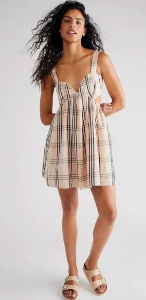 NWT free people plaid mini dress size large thumbnail 1