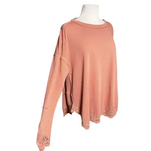 EASEL Women’s Boho Burnt Orange Lace Trim Long Sleeve Knit Top thumbnail 2