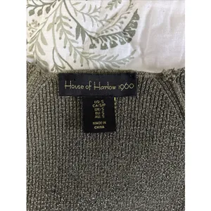 House of Harlow 1960 Small Sparkle Long Sleeve Rib‎ Knit Top Silver Green thumbnail 3