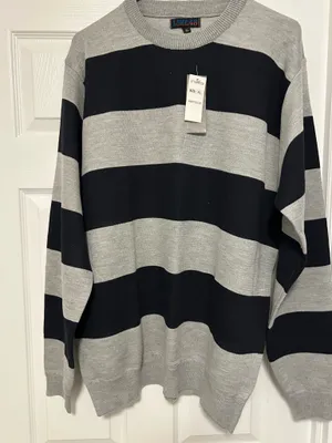 Men Crew Neck Sweater long sleeves striped Black & Gray sz XL brand new with tag thumbnail 1