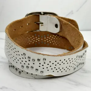 White Rhinestone Genuine Leather Belt Womens Size Large (L) ✨ thumbnail 3