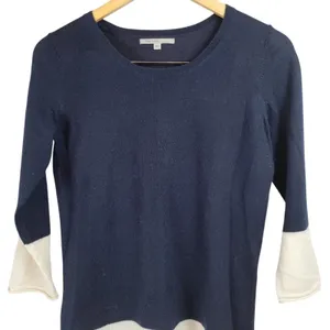 Color Block Top Navy and‎ Cream 3/4 Sleeve Round Neck Sweater thumbnail 4