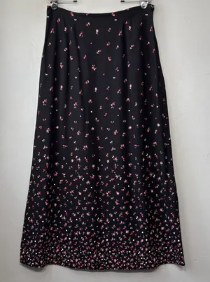 Vintage Ditzy Floral Skirt Size 14 Black Dark Romantic Church Modest Grunge Cute thumbnail 1