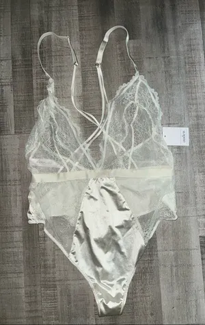 Auden Ivory Lace & Satin Sheer Bodysuit thumbnail 1
