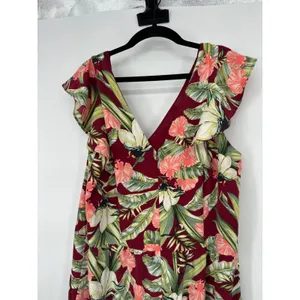 Ann Taylor Crop Jumpsuit Women 12 Tropical Ruffle Vacation Floral Resort Travel thumbnail 4