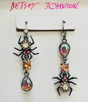 Betsey Johnson New Halloween Dark Magic Spider Goth Crystal Mismatch Earrings thumbnail 1