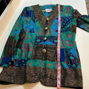 Vintage Boho Eclectic Patchwork Print Blazer Ornate Button Jacket Size 10 artsy Blue thumbnail 6