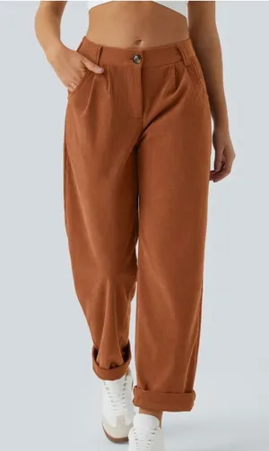 Halara Women's High Rise Button Corduroy Casual Pants Light Brown XL NWT thumbnail 1