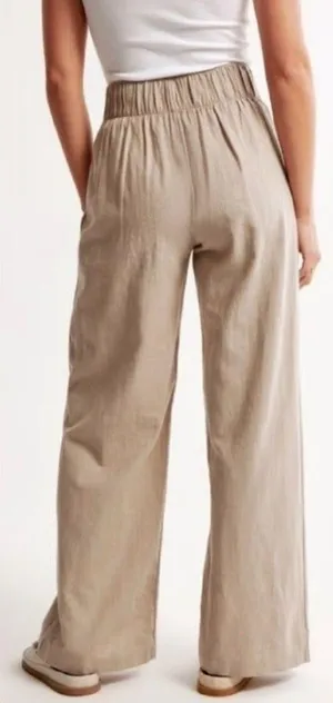 Abercrombie & Fitch Beige Pull On Wide-Leg Linen Pants XSs thumbnail 3