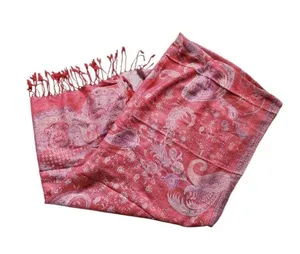 Pashmina(?) Silk Wool Paisley Scarf Wrap Shawl Rectangle Fringe Red Orange EUC thumbnail 6