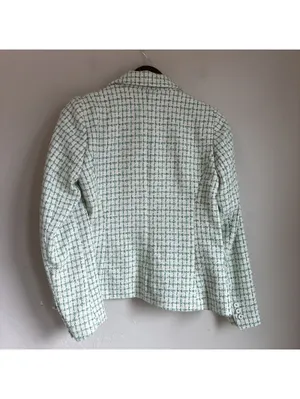 Rachel Zoe Womens Tweed Blazer Small Green White Double Breasted Jacket Plaid thumbnail 4
