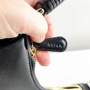 Aupen Nirvana Calfskin Leather with Gold-Tone Metal Shoulder Handbag Noir Black thumbnail 7