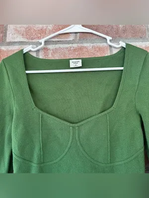 Abercrombie Fitch Corset Top Sweater Women’s Medium Green Slim Fit Knit thumbnail 3