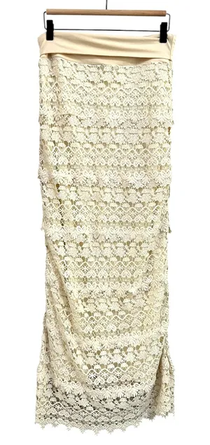 Solitaire Lace Maxi Skirt XS‎ Ivory Cream Crochet Boho Lined Cotton Indie thumbnail 1