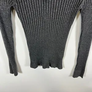 Gap Womens Metallic Ribbed Turtleneck Sweater Gray Silver Shimmer Long Sleeve‎ M thumbnail 3