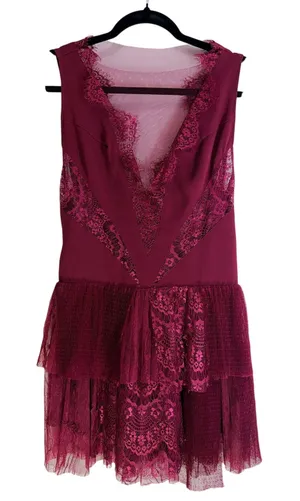 Free People Burgundy Lace Mini Dress Women’s Size 0 Sleeveless Boho thumbnail 1