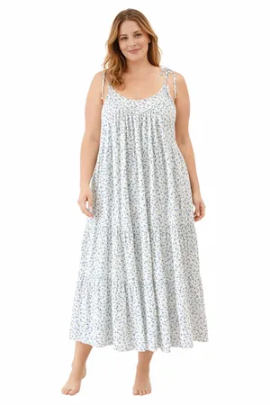 SheIn Floral Tiered Maxi Dress, Women, XL, Boho, Blue and White thumbnail 6