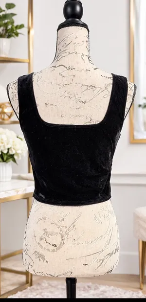 Bozzolo Black Velvet Square Neck Crop Tank Top - Size Large thumbnail 5