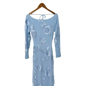 Lulus Josephine Light Blue Floral Applique Mesh Maxi Dress size M NWT thumbnail 7