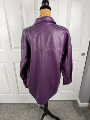 Badgley Mischka Purple Faux Leather Oversized Shirt Jacket Shacket M NWOT thumbnail 5
