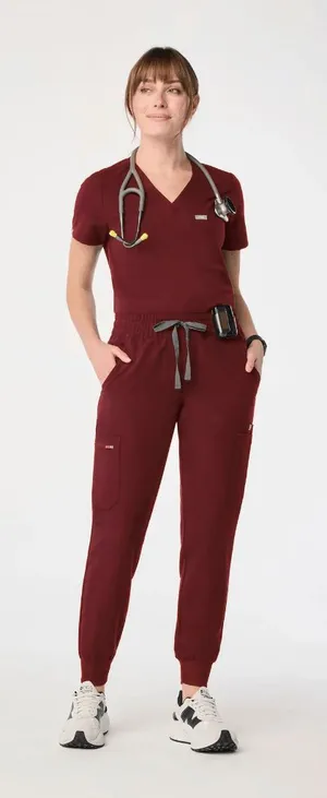 FIGS Burgundy Maroon Zamora Jogger Pants Casma Pocket Scrub Top Set XS/XXS thumbnail 1