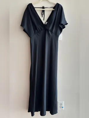 A New Day Women's Satin Flutter Short Sleeve Maxi A-Line Dress - Black, Medium thumbnail 4