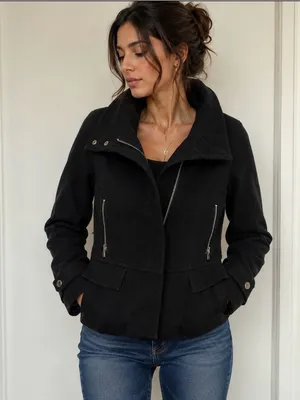 Express Women’s Wool Blend Black Moto Jacket Lined w/ Zipper Pockets Size Medium thumbnail 1